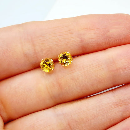 Gold Citrine Stud Earrings, 10K Yellow Gold Citrine 5x5mm Stud Earrings, November Birthstone, Citrine Jewelry, Citrine Gemstone Earrings