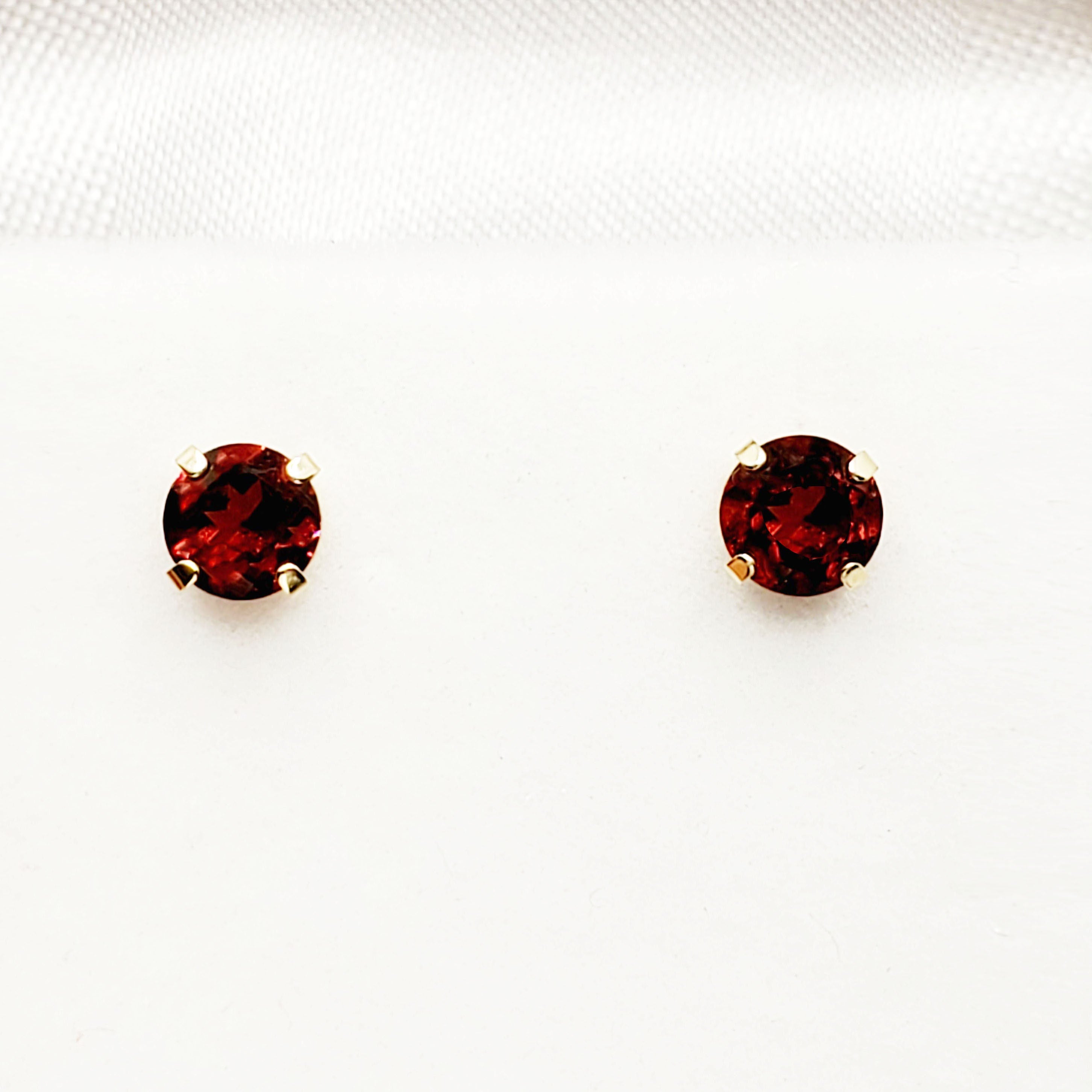 Gold Garnet Earrings, Solid Gold Genuine Garnet 4x4mm Stud Earrings, January Birthstone, Earrings For Women, Handmade Earrings