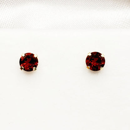 Gold Garnet Earrings, Solid Gold Genuine Garnet 4x4mm Stud Earrings, January Birthstone, Earrings For Women, Handmade Earrings