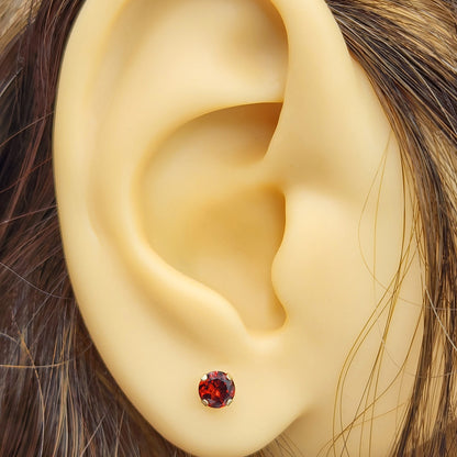 Gold Garnet Earrings, Solid Gold Genuine Garnet 4x4mm Stud Earrings, January Birthstone, Earrings For Women, Handmade Earrings