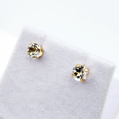 Gold White Topaz Earrings, 10K Yellow Gold Genuine White Topaz 5x5mm Stud Earrings, Handmade Earrings, Bridal Gemstone Earrings