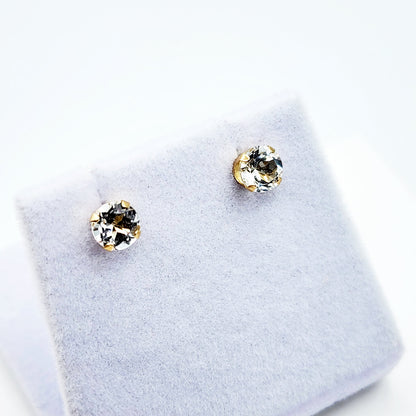 Gold White Topaz Earrings, 10K Yellow Gold Genuine White Topaz 5x5mm Stud Earrings, Handmade Earrings, Bridal Gemstone Earrings