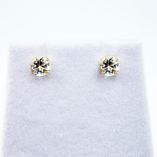 Gold White Topaz Earrings, 10K Yellow Gold Genuine White Topaz 5x5mm Stud Earrings, Handmade Earrings, Bridal Gemstone Earrings