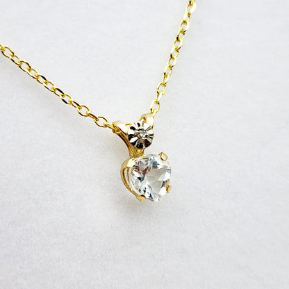 Gold Aquamarine Pendant Necklace, 10K Yellow Gold Aquamarine 5x5mm with Diamond Pendant, March Birthstone