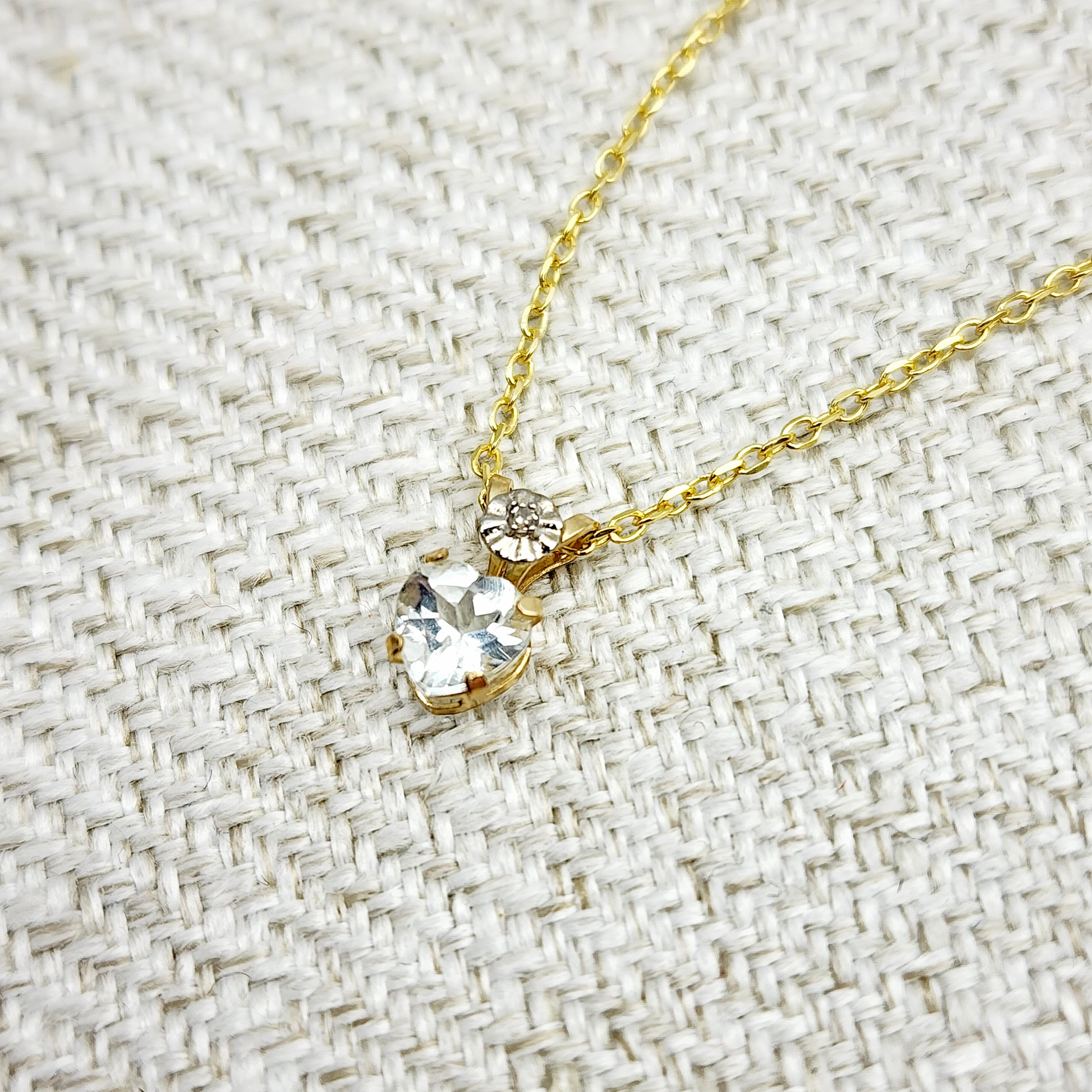 Gold Aquamarine Pendant Necklace, 10K Yellow Gold Aquamarine 5x5mm with Diamond Pendant, March Birthstone