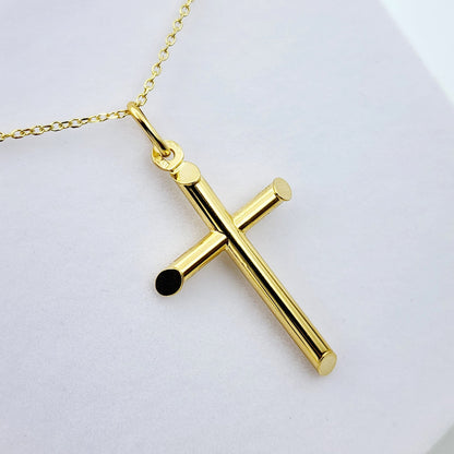 Dainty Cross Pendant Necklace , 10K Yellow Gold Simple Cross Pendant, Large Cross Pendant Necklace Gold, Christmas Gifts, Religious Gift