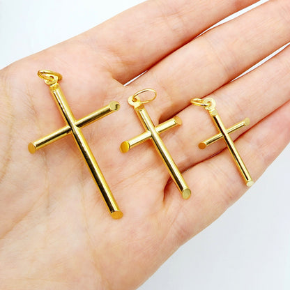 Dainty Cross Pendant Necklace , 10K Yellow Gold Simple Cross Pendant, Large Cross Pendant Necklace Gold, Christmas Gifts, Religious Gift
