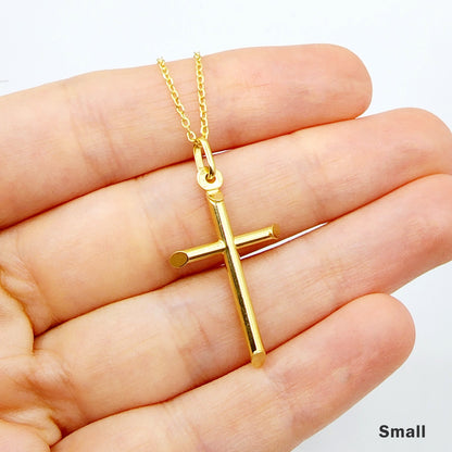 Dainty Cross Pendant Necklace , 10K Yellow Gold Simple Cross Pendant, Large Cross Pendant Necklace Gold, Christmas Gifts, Religious Gift