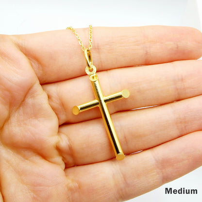 Dainty Cross Pendant Necklace , 10K Yellow Gold Simple Cross Pendant, Large Cross Pendant Necklace Gold, Christmas Gifts, Religious Gift