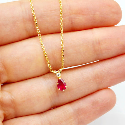 Gold Ruby Pendant Necklace, 10K Yellow Gold Tear drop Ruby 6x4mm Pendant, July Birthstone, Gift For Her
