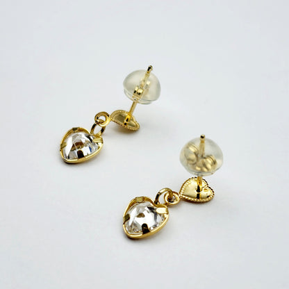 Gold CZ Earrings, 14K Yellow Gold Cubic Zirconia Earrings, Earrings For Her, Heart Shaped Gold CZ Earrings, Earrings For Baby