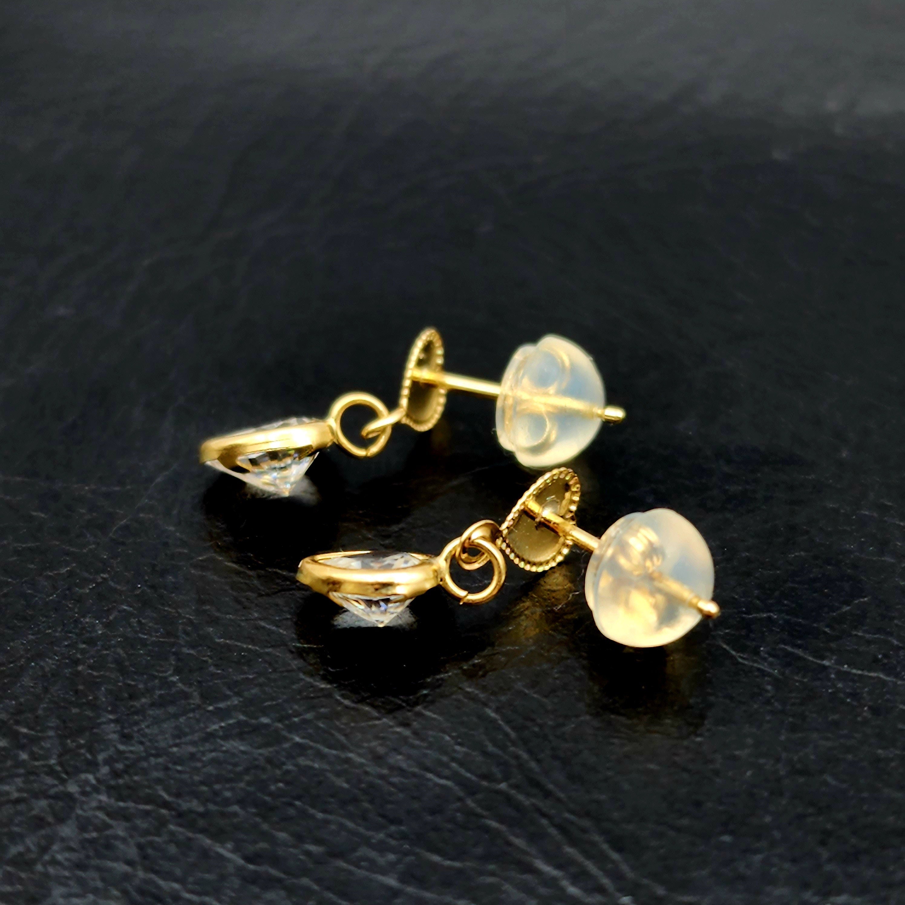 Gold CZ Earrings, 14K Yellow Gold Cubic Zirconia Earrings, Earrings For Her, Heart Shaped Gold CZ Earrings, Earrings For Baby