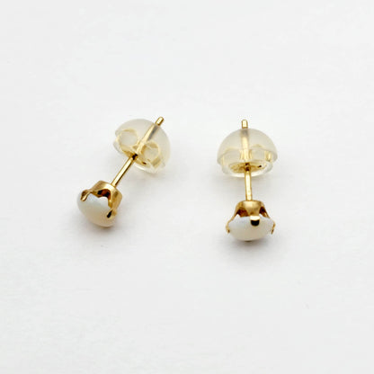 Gold Opal Stud Earrings, 14K Yellow Gold Opal 4x4mm Stud Earrings, October Birthstone, Opal Earrings,  Handmade Earrings