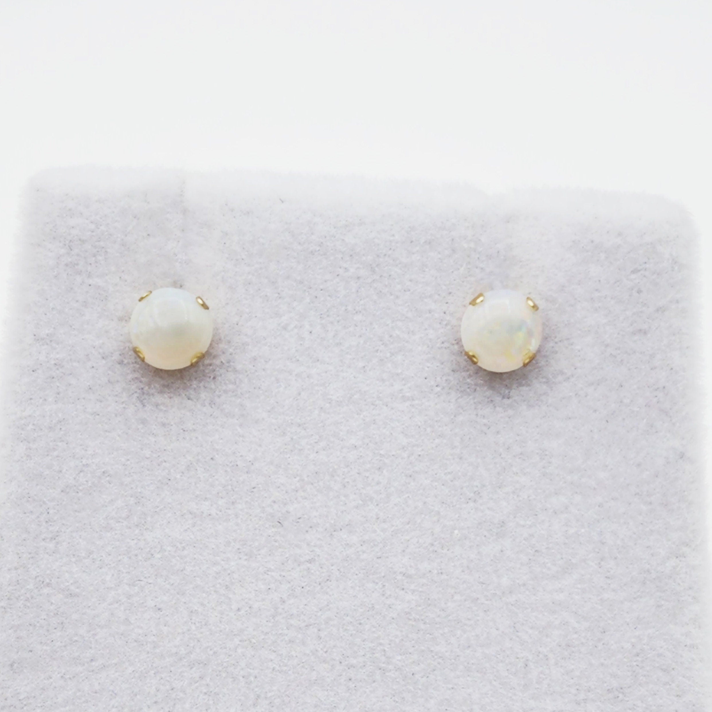Gold Opal Stud Earrings, 14K Yellow Gold Opal 4x4mm Stud Earrings, October Birthstone, Opal Earrings,  Handmade Earrings