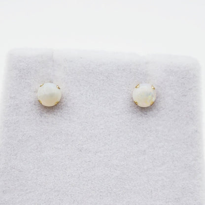Gold Opal Stud Earrings, 14K Yellow Gold Opal 4x4mm Stud Earrings, October Birthstone, Opal Earrings,  Handmade Earrings