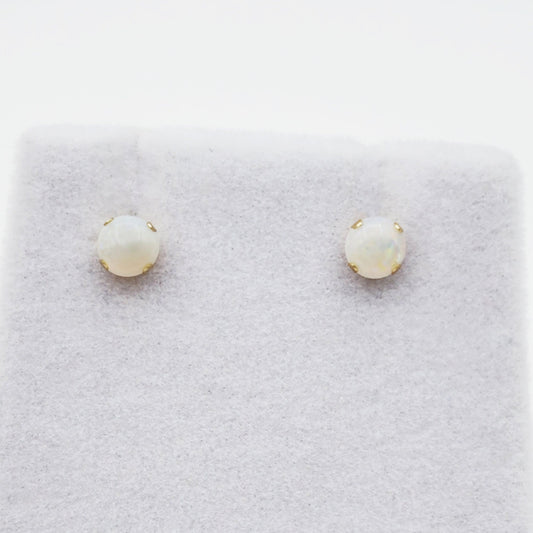 Gold Opal Stud Earrings, 14K Yellow Gold Opal 4x4mm Stud Earrings, October Birthstone, Opal Earrings,  Handmade Earrings