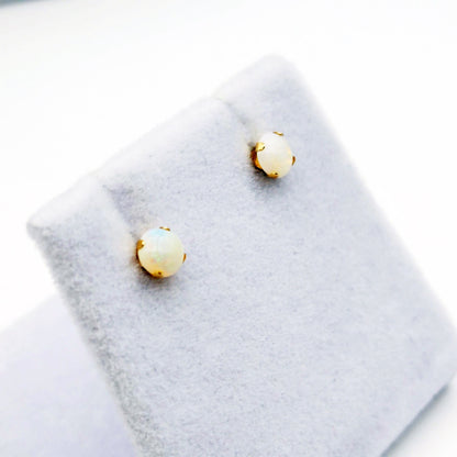 Gold Opal Stud Earrings, 14K Yellow Gold Opal 4x4mm Stud Earrings, October Birthstone, Opal Earrings,  Handmade Earrings