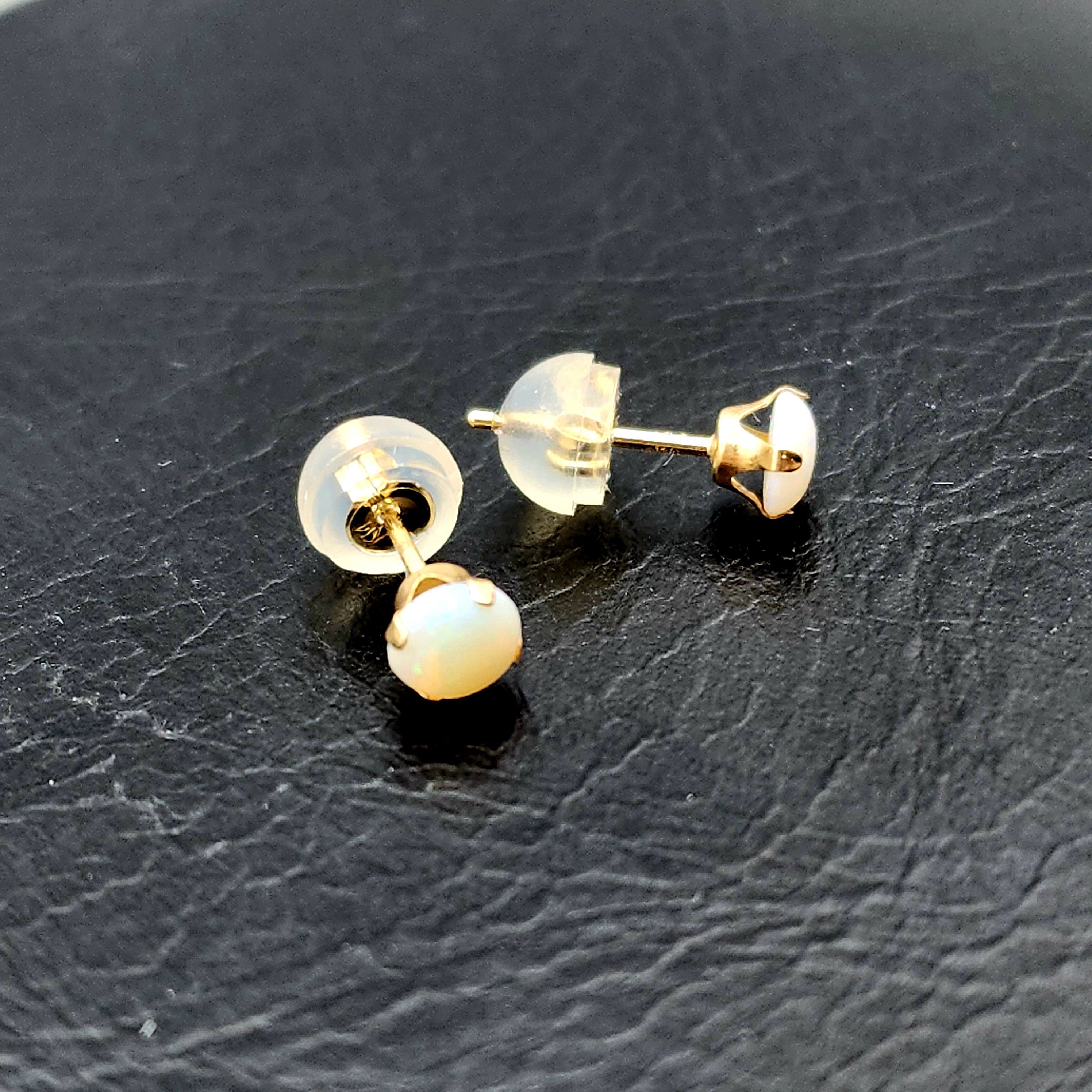 Gold Opal Stud Earrings, 14K Yellow Gold Opal 4x4mm Stud Earrings, October Birthstone, Opal Earrings,  Handmade Earrings