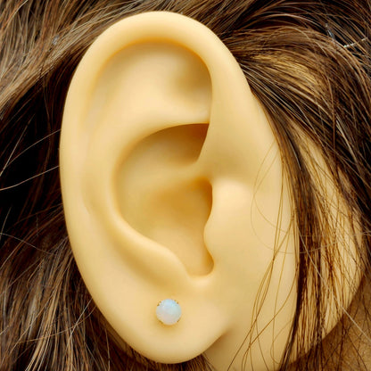 Gold Opal Stud Earrings, 14K Yellow Gold Opal 4x4mm Stud Earrings, October Birthstone, Opal Earrings,  Handmade Earrings