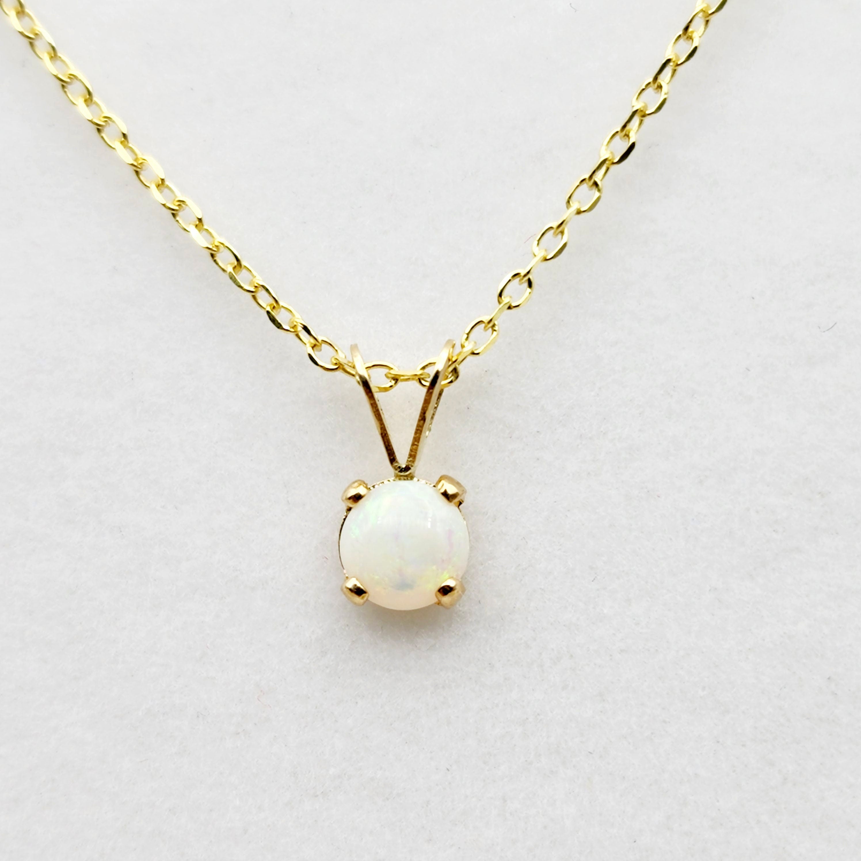 Gold Genuine Opal Pendant Necklace, 14K Yellow Gold Opal 5x5mm Pendant, October Birthstone, Opal Jewelry, Opal Necklace, Opal Gemstone