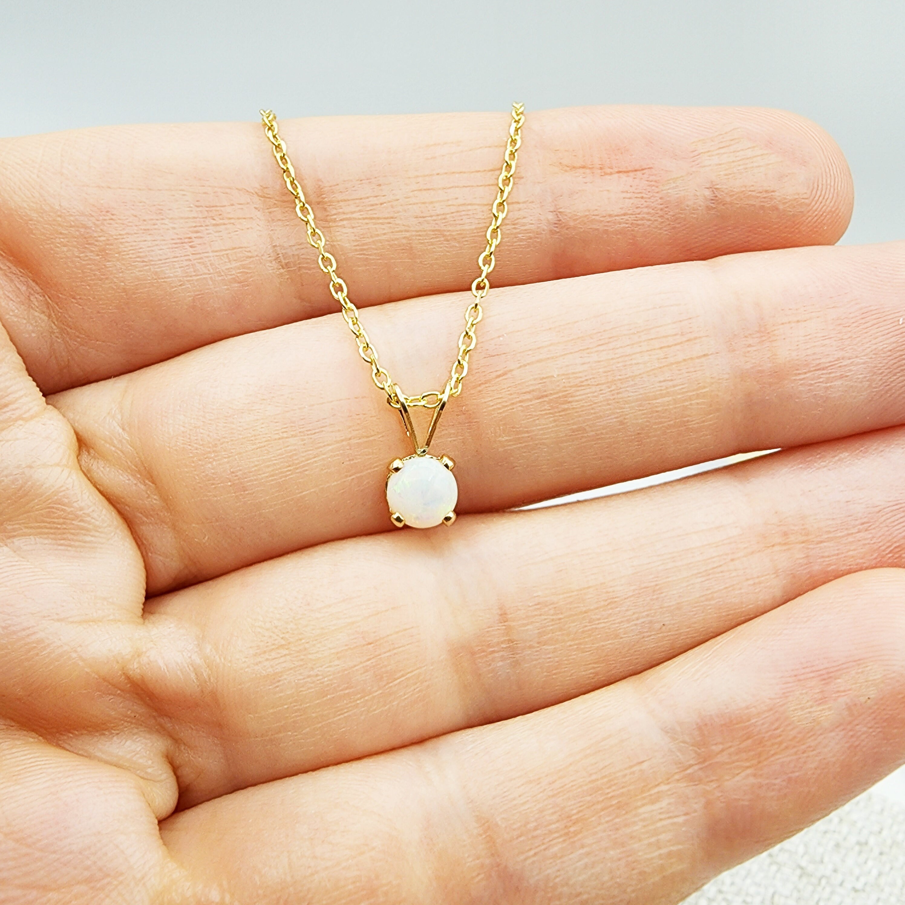 Gold Genuine Opal Pendant Necklace, 14K Yellow Gold Opal 5x5mm Pendant, October Birthstone, Opal Jewelry, Opal Necklace, Opal Gemstone
