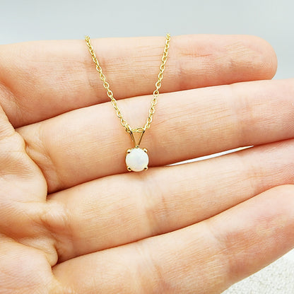 Gold Genuine Opal Pendant Necklace, 14K Yellow Gold Opal 5x5mm Pendant, October Birthstone, Opal Jewelry, Opal Necklace, Opal Gemstone