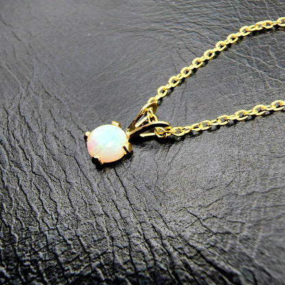 Gold Genuine Opal Pendant Necklace, 14K Yellow Gold Opal 5x5mm Pendant, October Birthstone, Opal Jewelry, Opal Necklace, Opal Gemstone