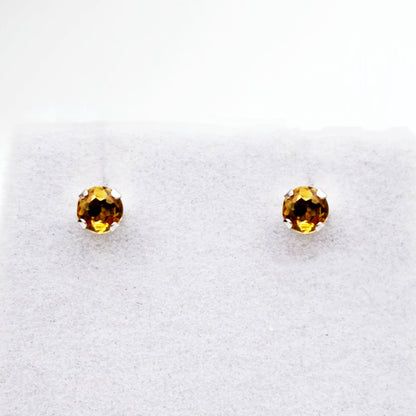 Gold Citrine Stud Earrings, 10K White Gold Citrine 4x4mm Stud Earrings, November Birthstone, Citrine Jewelry, Citrine Gemstone Earrings