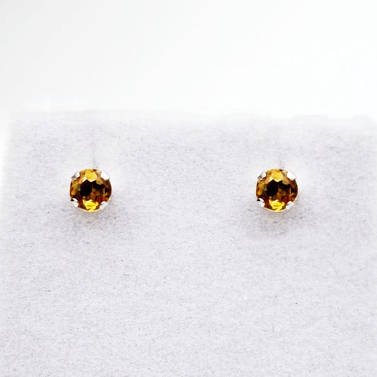 Gold Citrine Stud Earrings, 10K White Gold Citrine 4x4mm Stud Earrings, November Birthstone, Citrine Jewelry, Citrine Gemstone Earrings