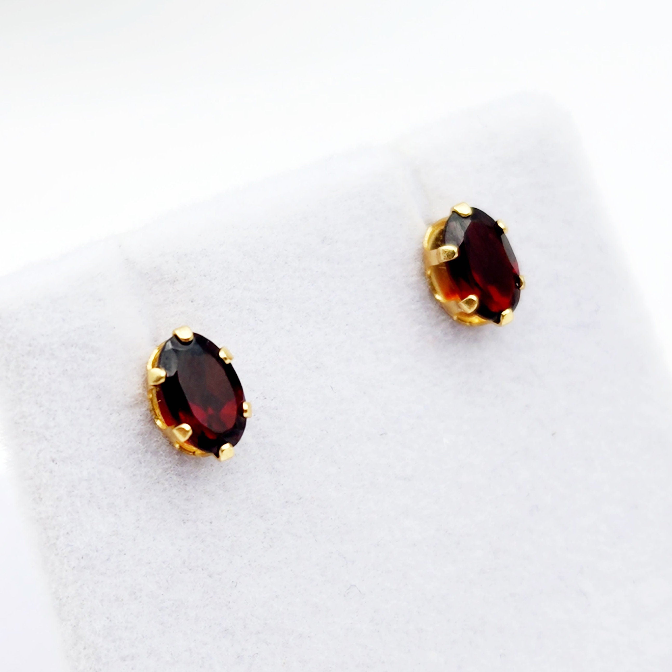 Gold Garnet Earrings, 14K Yellow Gold Genuine Garnet 6x4mm Stud Earrings, Earrings For Her, Gift For Women, January Birthstone