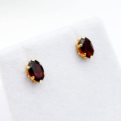 Gold Garnet Earrings, 14K Yellow Gold Genuine Garnet 6x4mm Stud Earrings, Earrings For Her, Gift For Women, January Birthstone