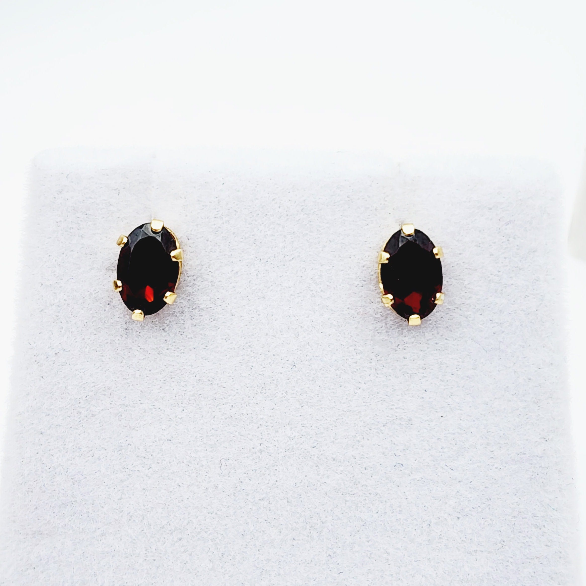 Gold Garnet Earrings, 14K Yellow Gold Genuine Garnet 6x4mm Stud Earrings, Earrings For Her, Gift For Women, January Birthstone