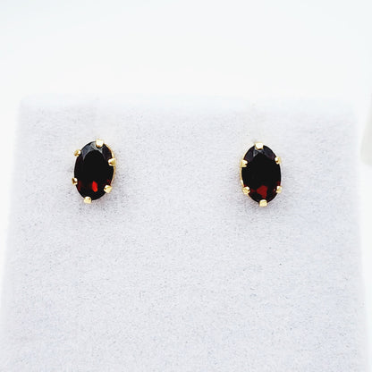 Gold Garnet Earrings, 14K Yellow Gold Genuine Garnet 6x4mm Stud Earrings, Earrings For Her, Gift For Women, January Birthstone