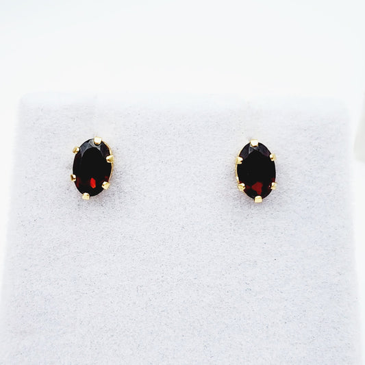 Gold Garnet Earrings, 14K Yellow Gold Genuine Garnet 6x4mm Stud Earrings, Earrings For Her, Gift For Women, January Birthstone