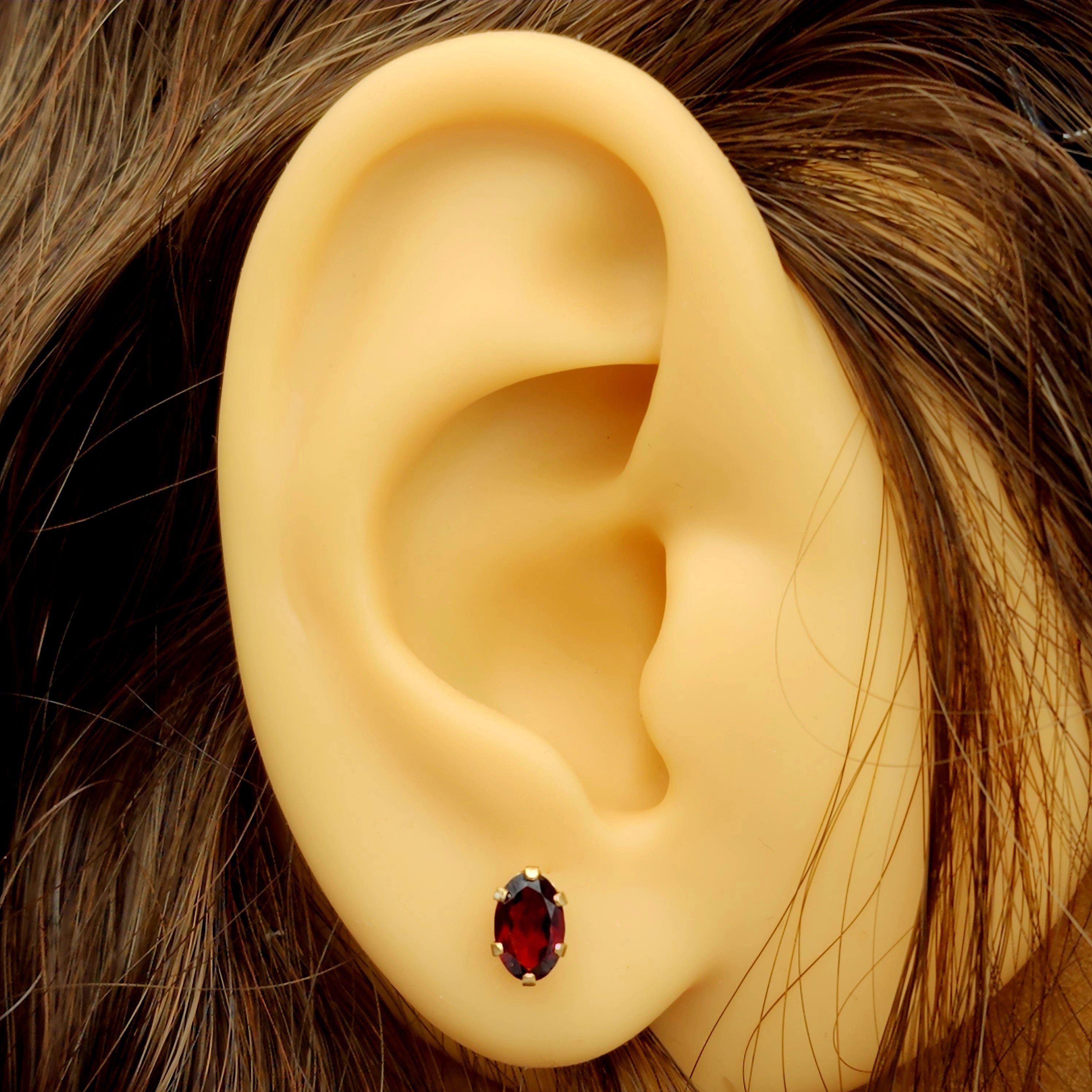 Gold Garnet Earrings, 14K Yellow Gold Genuine Garnet 6x4mm Stud Earrings, Earrings For Her, Gift For Women, January Birthstone