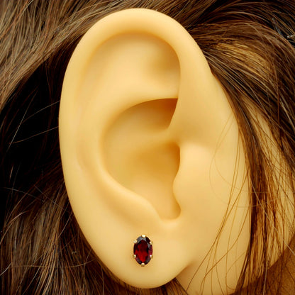 Gold Garnet Earrings, 14K Yellow Gold Genuine Garnet 6x4mm Stud Earrings, Earrings For Her, Gift For Women, January Birthstone