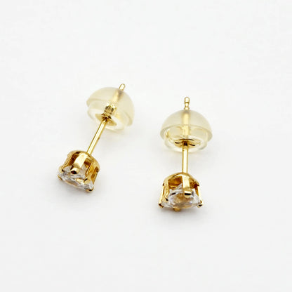 Gold CZ Earrings, 14K Yellow Gold Heart Shaped Cubic Zirconia 4x4mm Stud Earrings, Gift For Her, Gold Earrings