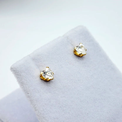 Gold CZ Earrings, 14K Yellow Gold Heart Shaped Cubic Zirconia 4x4mm Stud Earrings, Gift For Her, Gold Earrings
