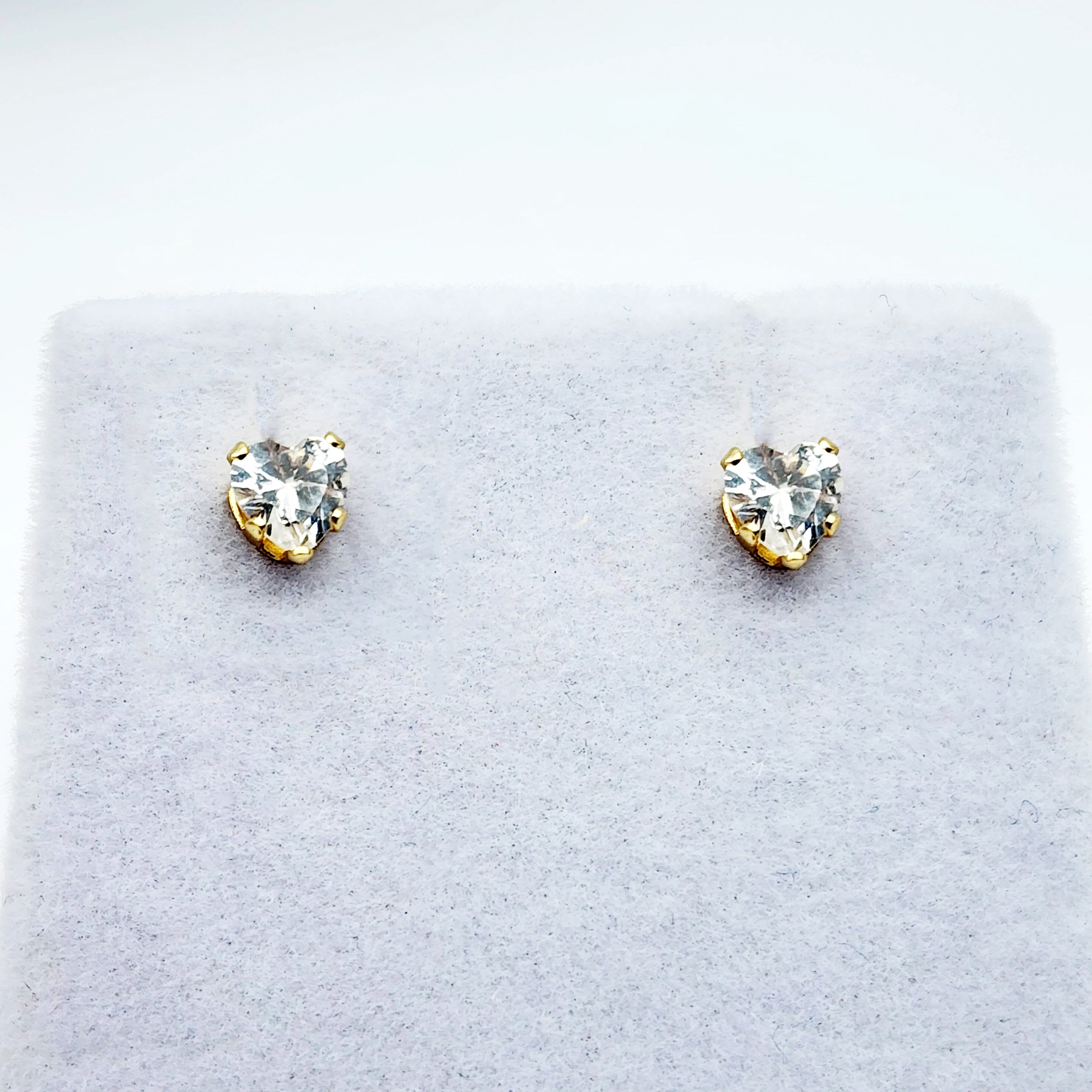Gold CZ Earrings, 14K Yellow Gold Heart Shaped Cubic Zirconia 4x4mm Stud Earrings, Gift For Her, Gold Earrings