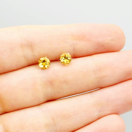 Gold Citrine Stud Earrings, 10K White Gold Citrine 5x5mm Stud Earrings, November Birthstone, Citrine Jewelry, Citrine Gemstone Earrings
