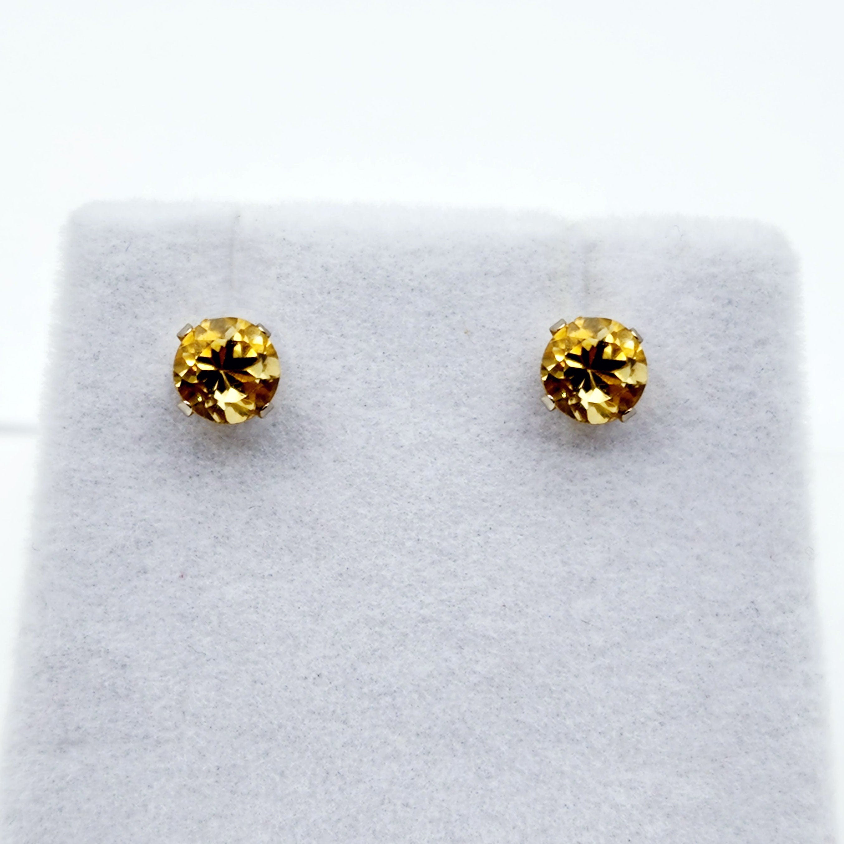 Gold Citrine Stud Earrings, 10K White Gold Citrine 5x5mm Stud Earrings, November Birthstone, Citrine Jewelry, Citrine Gemstone Earrings