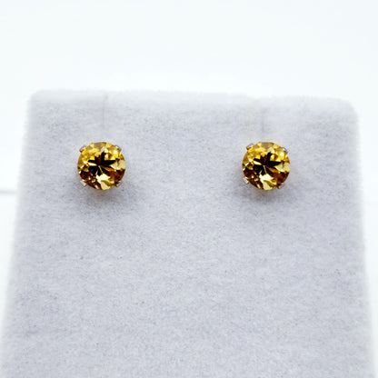 Gold Citrine Stud Earrings, 10K White Gold Citrine 5x5mm Stud Earrings, November Birthstone, Citrine Jewelry, Citrine Gemstone Earrings