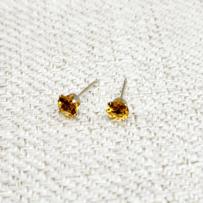 Gold Citrine Stud Earrings, 10K White Gold Citrine 5x5mm Stud Earrings, November Birthstone, Citrine Jewelry, Citrine Gemstone Earrings