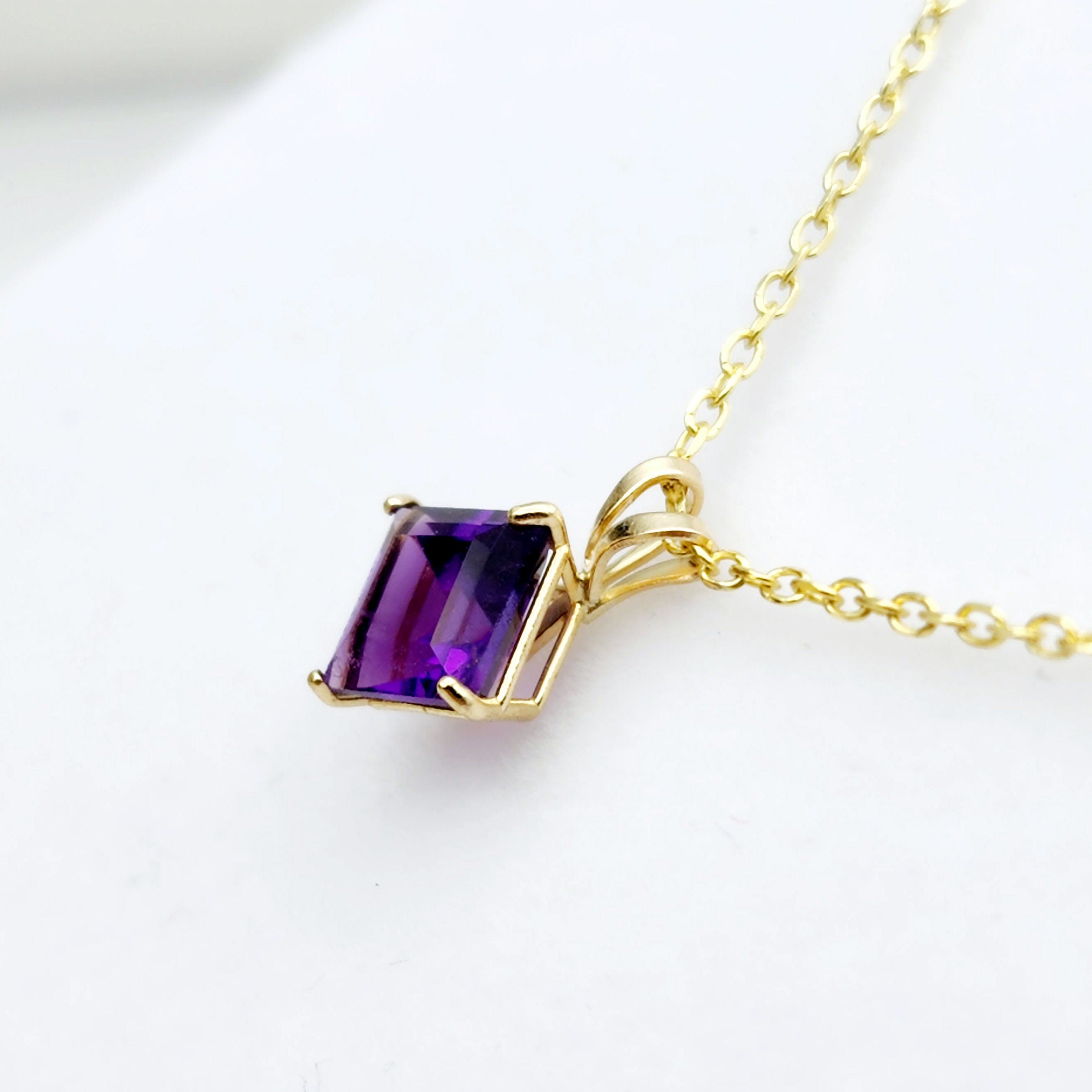 Gold Amethyst Pendant Necklace , 10K Yellow Gold Genuine Amethyst 6x6mm Pendant, February Birthstone, Handmade Pendant, Purple Pendant