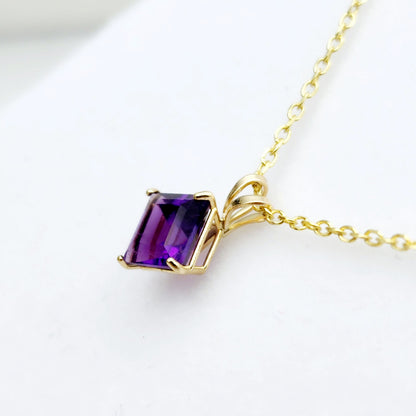 Gold Amethyst Pendant Necklace , 10K Yellow Gold Genuine Amethyst 6x6mm Pendant, February Birthstone, Handmade Pendant, Purple Pendant