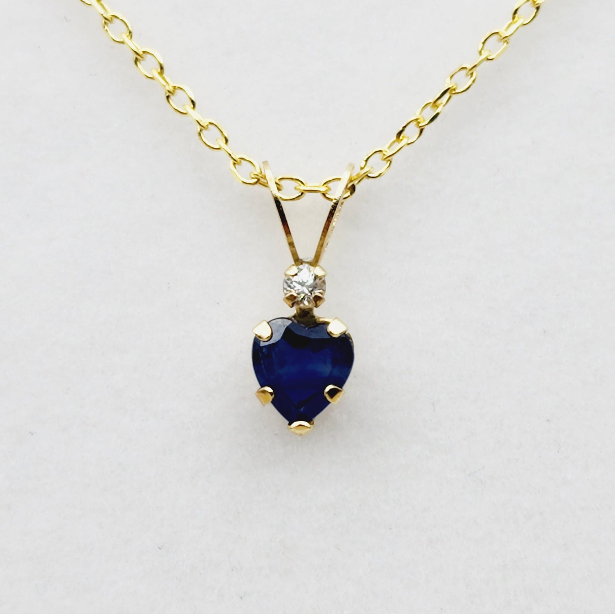 Gold Blue Sapphire Pendant Necklace, 10K Yellow Gold Genuine Blue Sapphire 5x5mm with White Sapphire Pendant, September Birthstone