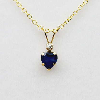 Gold Blue Sapphire Pendant Necklace, 10K Yellow Gold Genuine Blue Sapphire 5x5mm with White Sapphire Pendant, September Birthstone