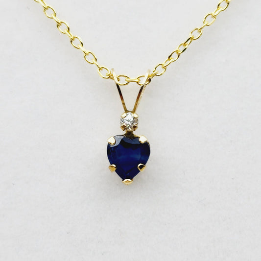 Gold Blue Sapphire Pendant Necklace, 10K Yellow Gold Genuine Blue Sapphire 5x5mm with White Sapphire Pendant, September Birthstone