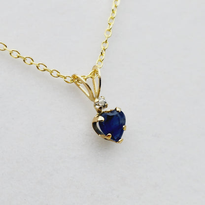 Gold Blue Sapphire Pendant Necklace, 10K Yellow Gold Genuine Blue Sapphire 5x5mm with White Sapphire Pendant, September Birthstone