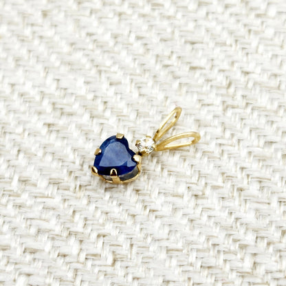 Gold Blue Sapphire Pendant Necklace, 10K Yellow Gold Genuine Blue Sapphire 5x5mm with White Sapphire Pendant, September Birthstone